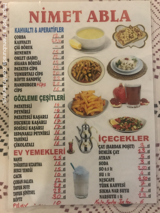 Nimet Abla Gözleme, Kumluca Merkez Menü Fotoğrafı