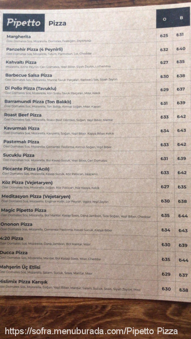 Pipetto Pizza & Cafe, Nilüfer Menü Fotoğrafı