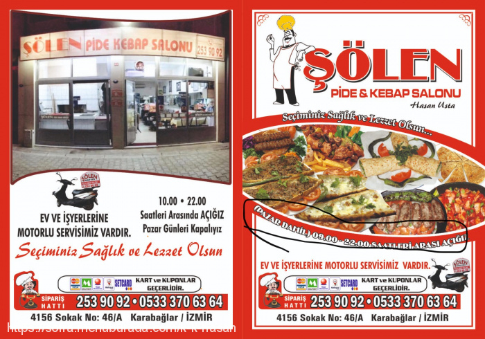 Sölen Pide Kebap Salonu, Yunus Emre Menü Fotoğrafı