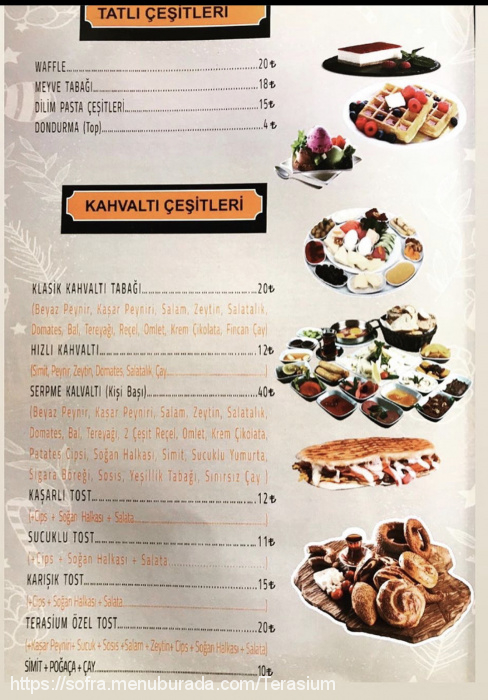 Terasium Cafe, Ortakapı Menü Fotoğrafı