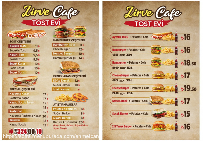 Zirve Cafe & Tost Evi, Küçükköy Menü Fotoğrafı