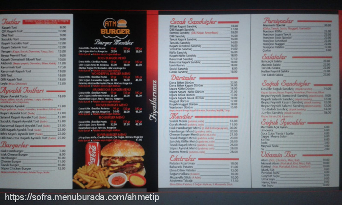 ATM Burger, Suadiye Menü Fotoğrafı