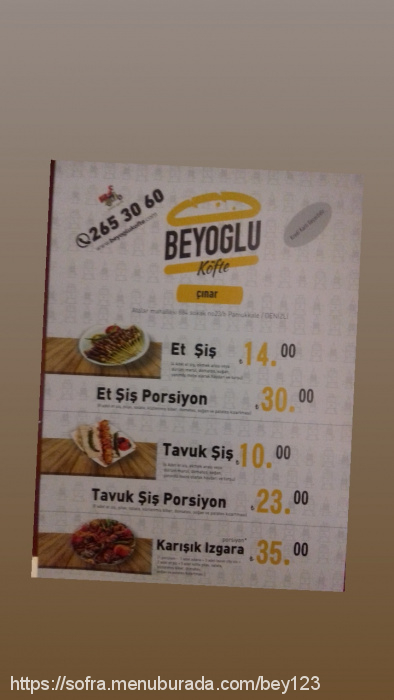 Beyoğlu Köfte Çınar, Atalar Menü Fotoğrafı