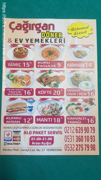 Çağırgan Cafe, Yenibosna Menü Fotoğrafı