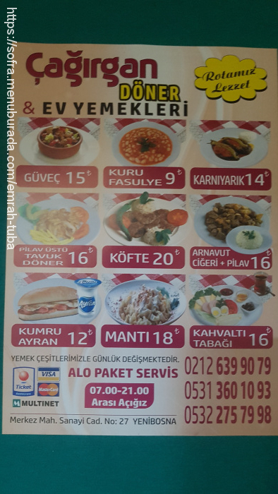 Çağırgan Cafe, Yenibosna Menü Fotoğrafı