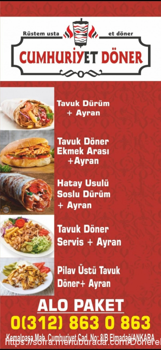 Cumhuriyet Döner, Elmadağ Menü Fotoğrafı