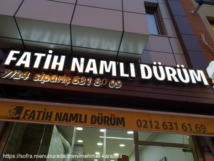 Fatih Namlı Dürüm, Fatih Menü Fotoğrafı