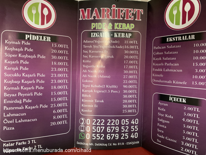 Marifet Pide & Kebap, Hamamyolu Menü Fotoğrafı
