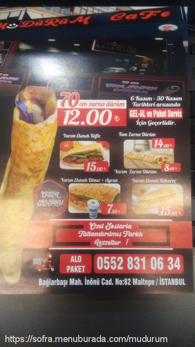 Müdürüm Cafe (Zurna Dürüm), Maltepe Menü Fotoğrafı