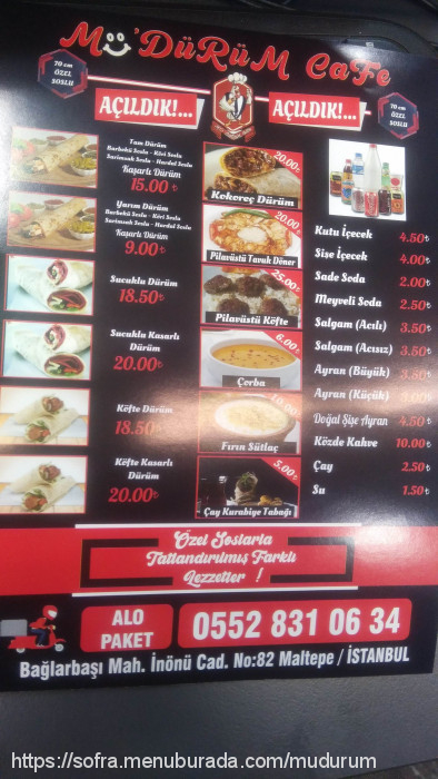 Müdürüm Cafe (Zurna Dürüm), Maltepe Menü Fotoğrafı