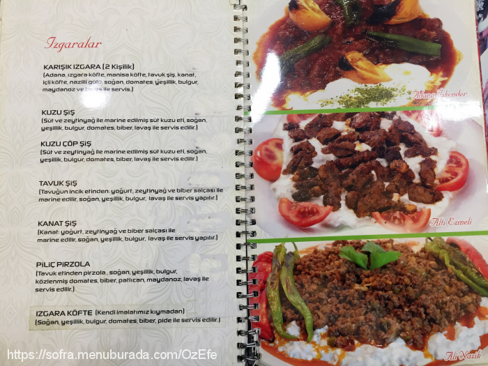 Özefe Manisa Kebap, Bahariye Menü Fotoğrafı