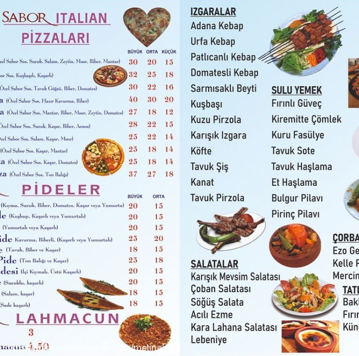 Sabor Pizza Ve Lahmacun, Yunus Emre Menü Fotoğrafı