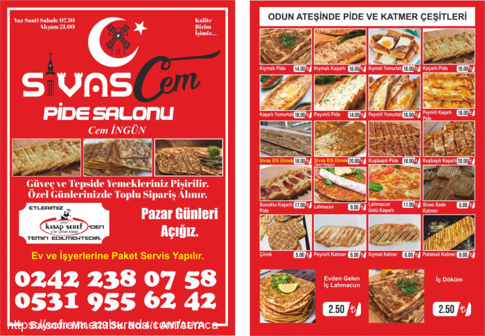 Sivas Cem Pide Salonu, Bayındır Menü Fotoğrafı