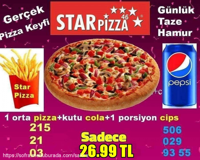 Star Pizza, Mimar Sinan Menü Fotoğrafı