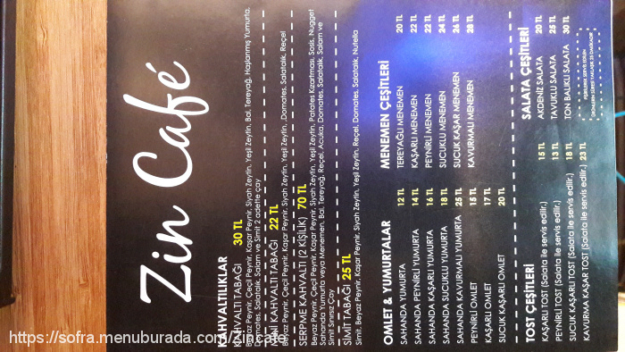 Zin Cafe, Bakırköy Menü Fotoğrafı