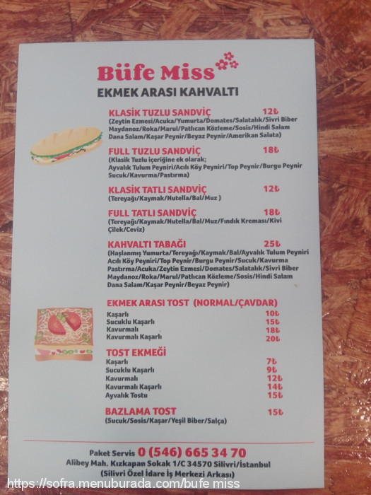 Büfe Miss, Silivri Menü Fotoğrafı