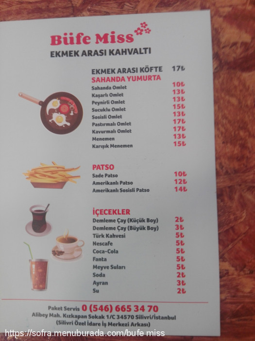 Büfe Miss, Silivri Menü Fotoğrafı