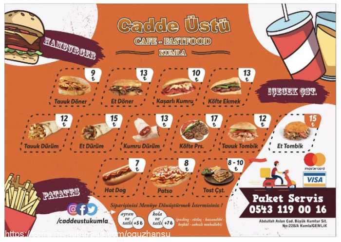 Caddeüstü Cafe & Fastfood, Kumla Menü Fotoğrafı