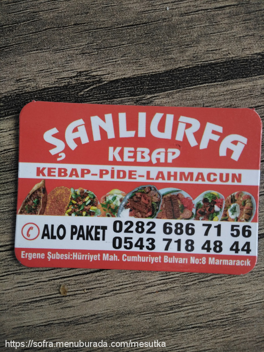 Şanlıurfa Kebap, Marmaracık Belediyesi Menü Fotoğrafı