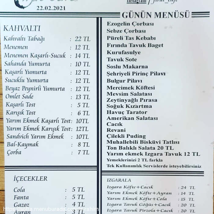 Fırat Cafe, Sinanpaşa Menü Fotoğrafı