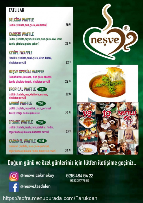 Neşve, Taşdelen Çamlık Menü Fotoğrafı