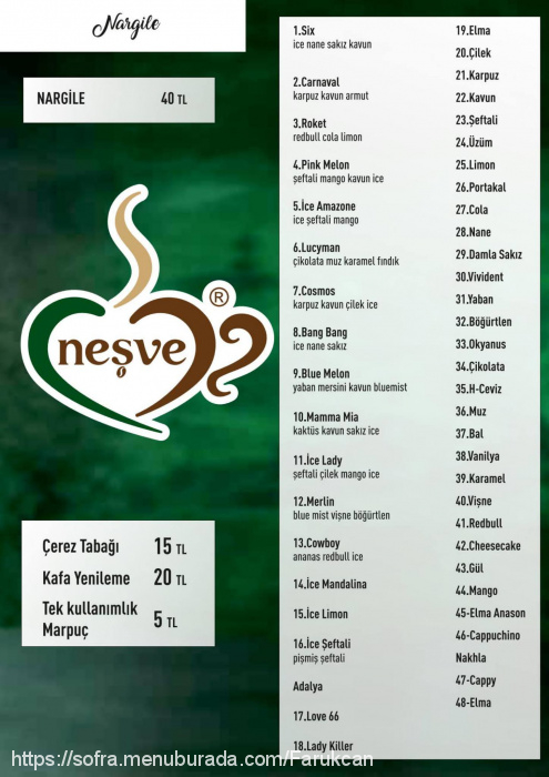 Neşve, Taşdelen Çamlık Menü Fotoğrafı