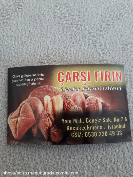 Çarşı Fırın, Küçükçekmece Menü Fotoğrafı