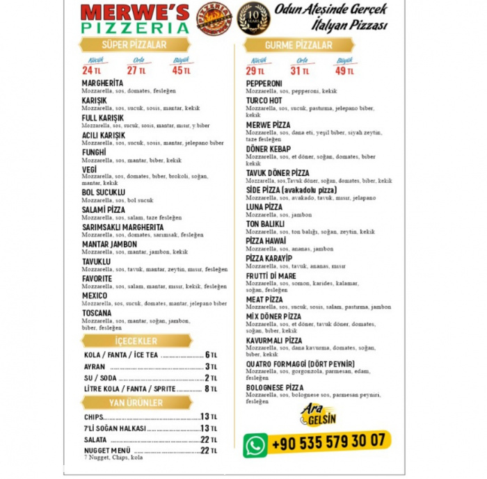 Merwes Pizzeria Italiano, Manavgat Menü Fotoğrafı