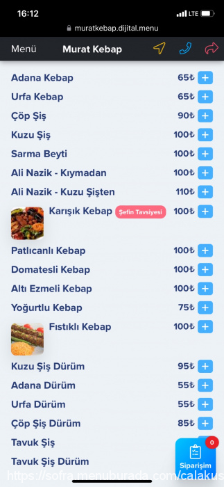 Murat Kebap, Erenköy Menü Fotoğrafı