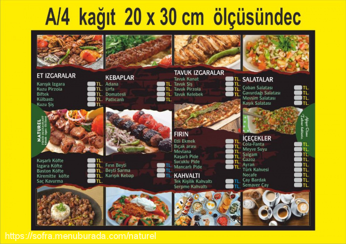 Naturel Et & Kebap Restaurant, Babaköy Köyü Menü Fotoğrafı
