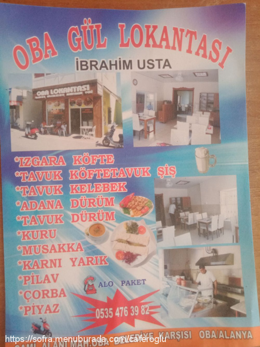 Obagul Lokantası, Oba Menü Fotoğrafı