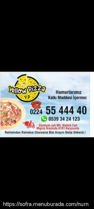 Yellow Pizza, Güzelyalı Yalı Menü Fotoğrafı